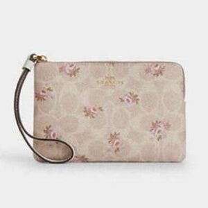 COACH Corner Zip Wristlet In Signature Canvas w/ Floral Print